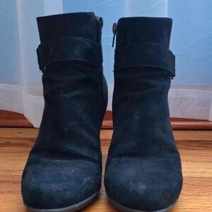 Black Suede Ankle Boots with Side Strap Detail